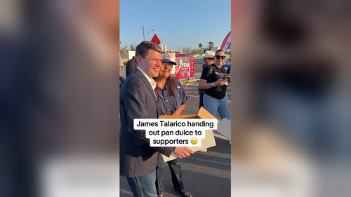 James Talarico handing out pan dulce to supporters