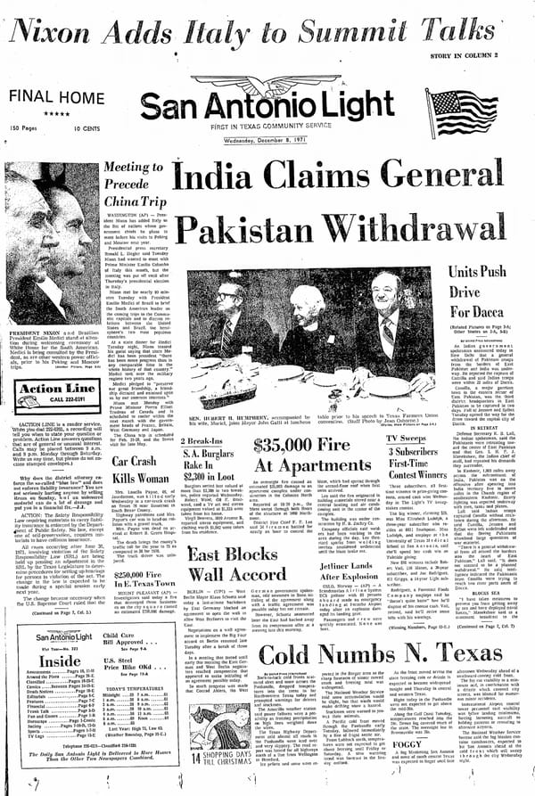 The San Antonio Light Was One of Texas's Great Newspapers. Here's What Its Front Page Looked Like in 1971.