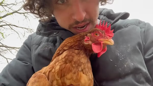 Ben Christie with a chicken